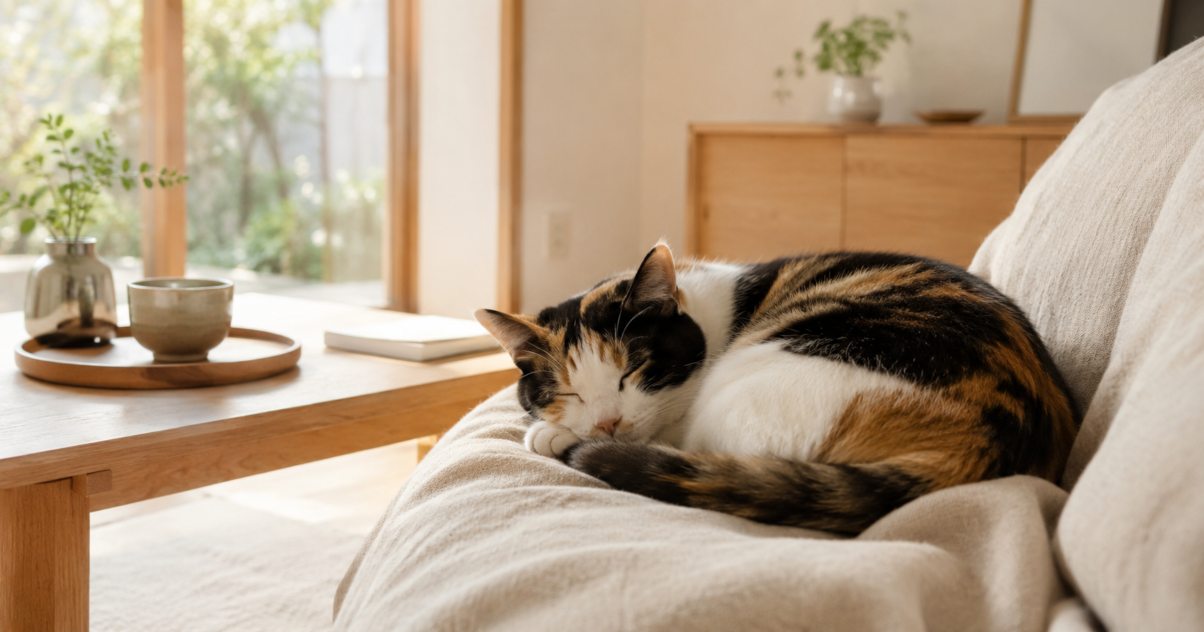 静かな部屋でくつろぐ猫