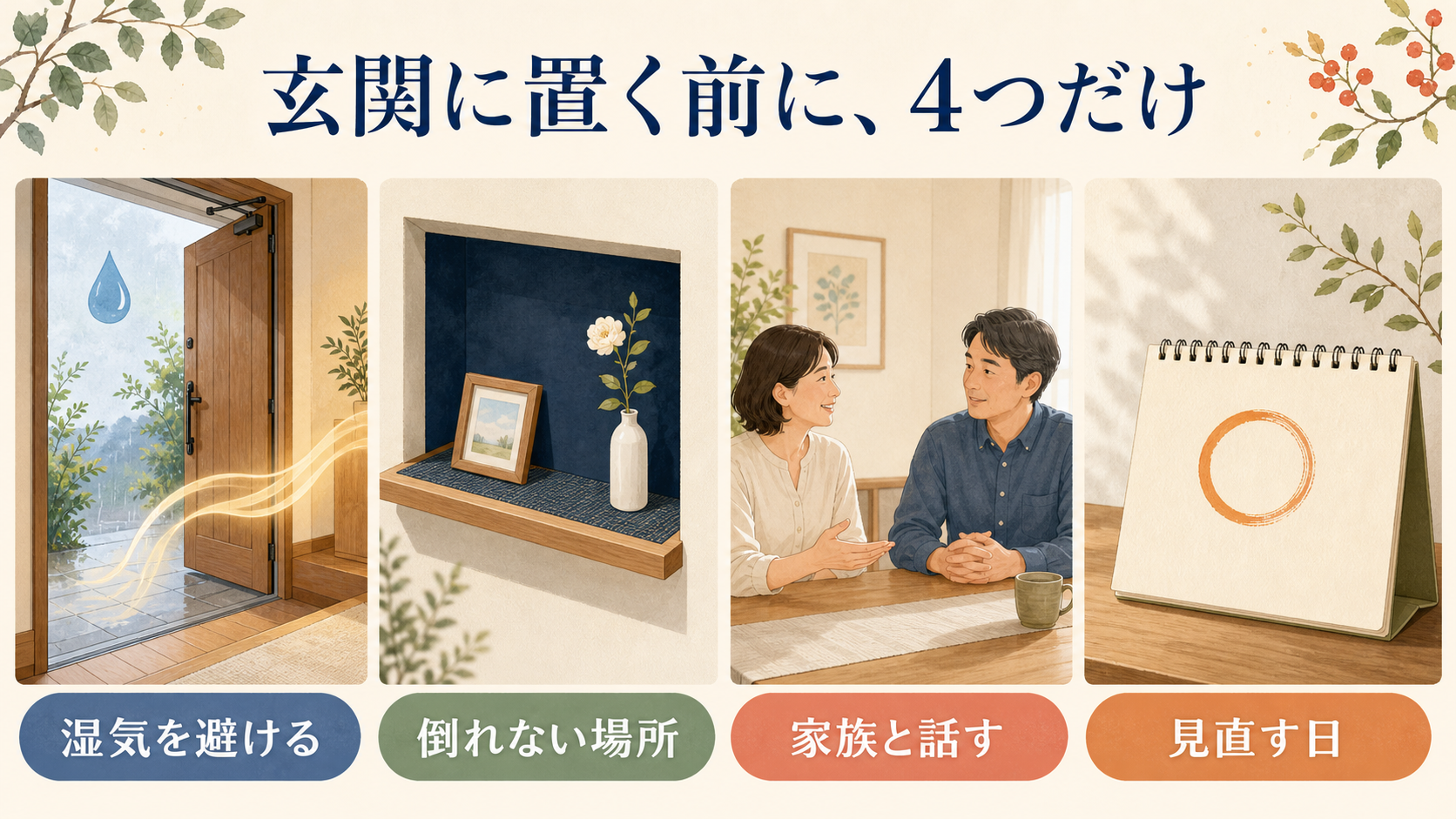 玄関で骨壺を安置する前に確認する、湿気を避ける・倒れない場所・家族と話す・見直す日の四つ